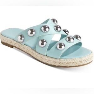 MARC FISHER prisca espadrille studded sandals in light teal  AQUA flats 7.5 New